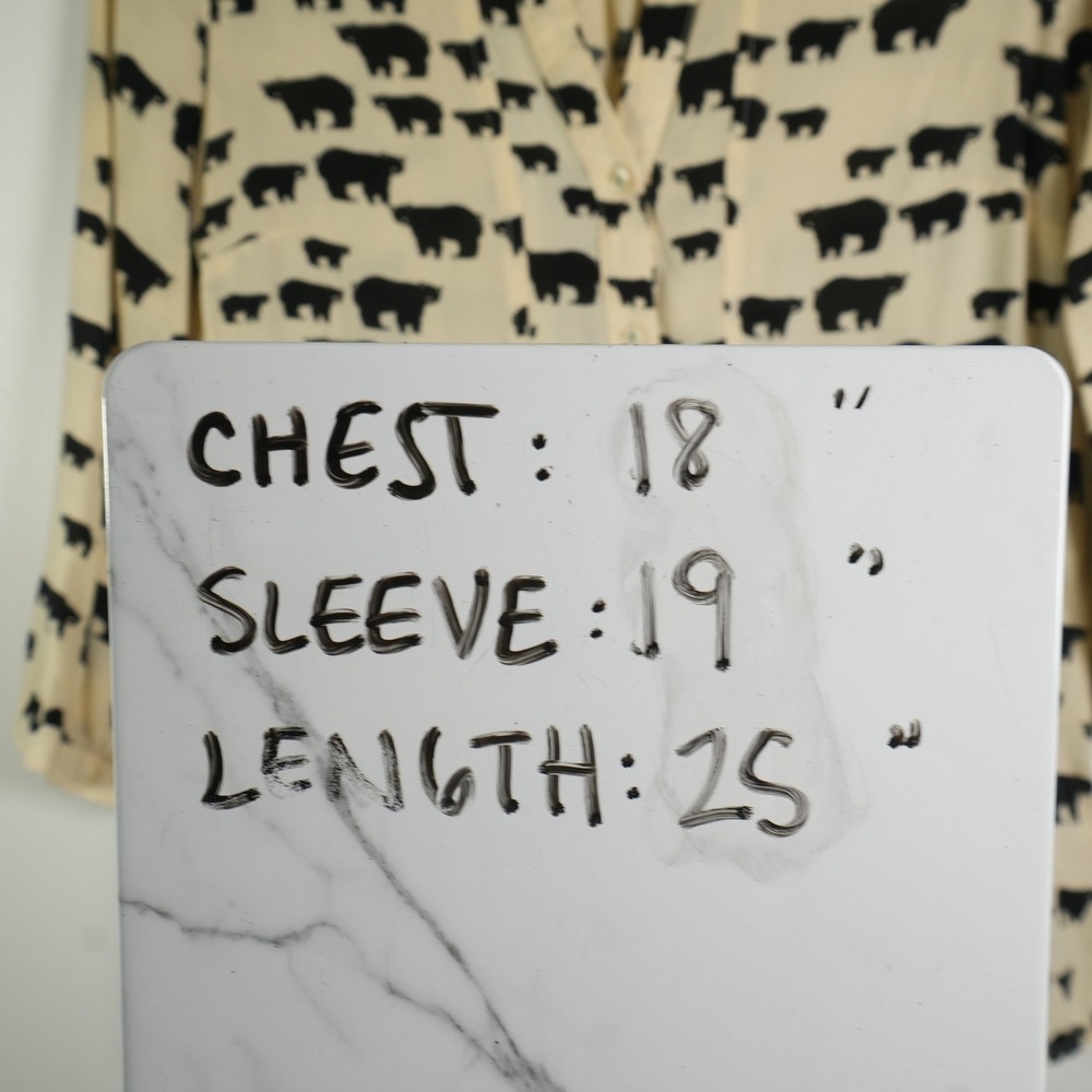 Maeve Bear Print Blouse Women 6 Cream Black Anthropologie Button Down 3/4 Sleeve - Picture 9 of 9